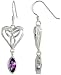 Sterling Silver Heart-shaped Celtic Fish Hook Dangle Earrings, w/ Marquise Cut Natural Amethyst Stones, 1 1/2" (39mm) tall