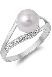 Fresh Water Pearl & Cubic Zirconia .925 Sterling Silver Ring Sizes 3-12
