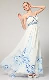 2118 PRINT CHIFFON STRAPLESS RHINESTONE TRIM LONG GOWN