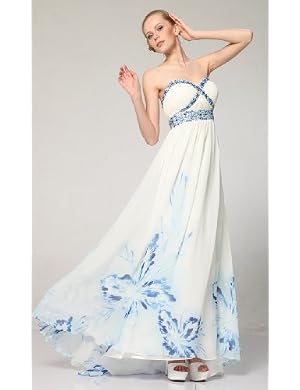 2118 PRINT CHIFFON STRAPLESS RHINESTONE TRIM LONG GOWN