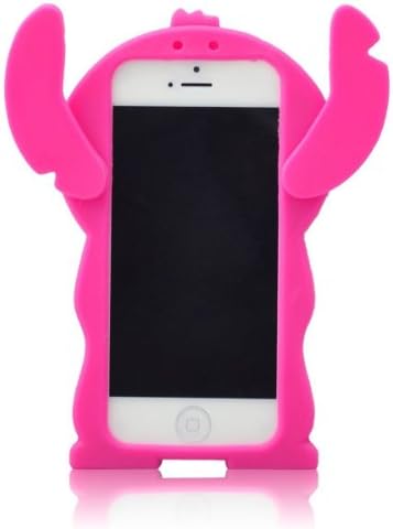 PBYE For Disney 3d Stitch Movable Ear Flip Silicone Cover Case for Iphone 5 Xmas gift (HOT PINK & BLUE)