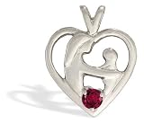 14K White Gold Round Created Ruby Mother with Child Pendant