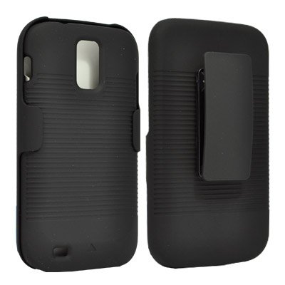 Black Belt Clip Holster Case Shell for Samsung T989 / Hercules Galaxy S 2 II + Kickstand Stand Horizontal Ribbed Design Shellster T-Mobile-The One Stop Cell Shop