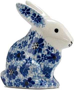 Polish Pottery Handmade Bunny Rabbit Figurine Boleslawiec Poland Traditional Stoneware Pattern 1443