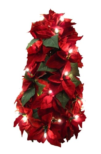 GKI Bethlehem Lighting Red Velvet Poinsettia 24 Inch Table Top Christmas Tree with 35 Clear Mini