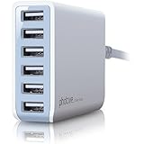 Photive 60 Watt 6 Port USB Desktop Rapid Charger. Intelligent USB Charger with Auto Detect Technology (White) Updated Version of Photive 50 Watt 6 Port USB Charger