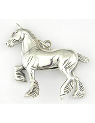 Sterling Silver Draft Horse Pendant Charm with Amethyst Gem Eye