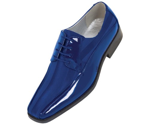 Viotti Mens Royal Blue Dress Oxford with Striped Satin and Patent Trim : Style 179 Royal Blue-052