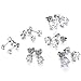 MOWOM Women's Silver Tone 3~8mm 12PCS Stainless Steel Stud Earrings CZ Set (6 Pairs)