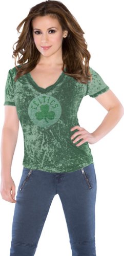 Boston Celtics Women's Fade Route Crystals V-Neck T-Shirt - by Alyssa Milano