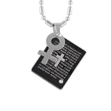 Women Symbol Stainless Steel Lord's Prayer Cubic Zirconia Cross Tablet Pendant Necklace