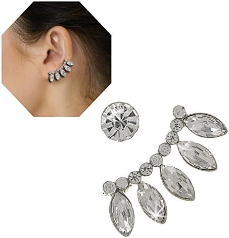 Silver-tone Marquise Cut Crystal Ear Crawler and Stud Set