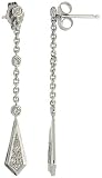 10k White Gold 1 1/2 in. (38mm) tall Drop Earrings, w/ 0.20 Carat Brilliant Cut Diamonds