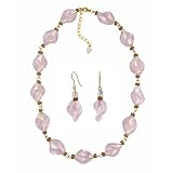 Necklace - Earrings Set - N495 - Murano & Glass Beads + Matching Earrings ~ Pink Twists