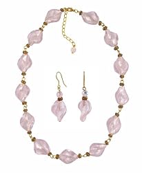 Necklace - Earrings Set - N495 - Murano & Glass Beads + Matching Earrings ~ Pink Twists