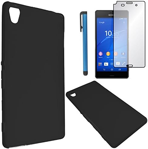 Sony Xperia Z3 Case Combo(3-items) - Soft Rubber TPU GEL Skin Candy Case (Solid Black)+ICE-CLEAR(TM) Screen Protector Shield(Ultra Clear)+Touch Screen Stylus