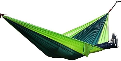Ultra-Durable Camping Double Hammock,Lightweight Portable Nylon Parachute Fabric Compact & Portable for Indoor & Outdoor Relaxation Hammocks for Traveling,Hiking, Boating etc (Green/DarkGreen)