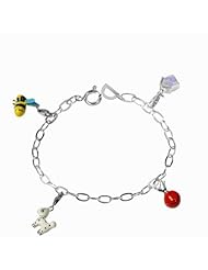 De Buman Sterling Silver Enamel Dog and Bee Charm Bracelet