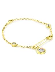 Hello Kitty by Simmons Jewelry Co. "Hammered Disc 14K Gold Plated" Swarovski Crystal Pave Charm Bracelet