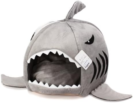 KOJIMA Shark Round House Puppy Bed with Pet Bed Mat, Small to Medium (Gray, Small) by KOJIMA