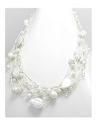 White (Natural) Japanese silk cord Mother of Pearl Necklace In Zinc