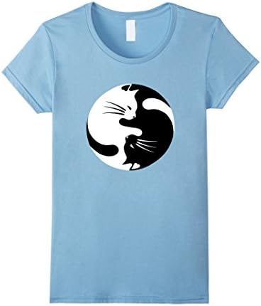 Women's YOGA MEDITATION Yin Yang Twins Cats T-Shirt Small Baby Blue