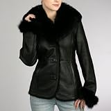 BGSD Women's Button Front Shearling Coat with Fox Fur Trim