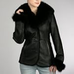 BGSD Women's Button Front Shearling Coat with Fox Fur Trim