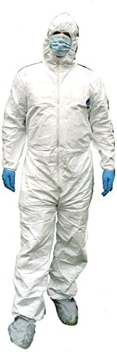 Tyvek Protective Kit - Dupont Tyvek Suit w/boot, Eye Safety, 2 Surgical Masks, 2 Sets of Gloves, Tape, &amp; Storage Bin- Large