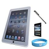iPad Silicone Skin Clear Case + Silver Stylus for Apple iPad + Anti-Glare Screen Protector + Wristband