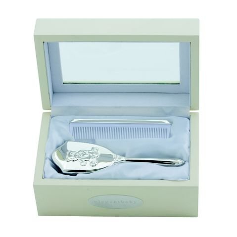 Silver-Plated Teddy Bear Comb and Brush Set