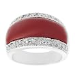 Red Enamel Face with White Cubic Zirconia Ring Rhodium Plated Brass Lead Free
