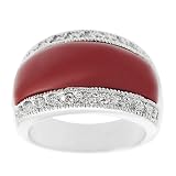 Tressa Red Enamel Face with White Cubic Zirconia Ring Rhodium Plated Brass Lead Free