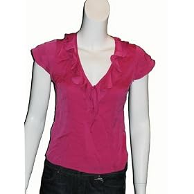LIQUID Fuchsia Pink Silk Ruffle Top
