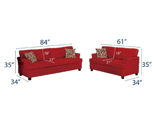 Bobkona Seattle Microfiber Sofa and Loveseat 2-Piece Set in Red Color