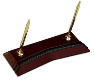 Two-Tone Leather Double Pen Stand (Gold)