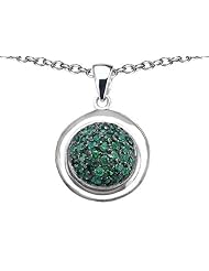Original Star K (tm) Round Puffed Pendant with Simulated Emerald in 925 Sterling Silver
