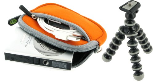 Neoprene Sleeve Case (Orange) and Premium Tripod for Nikon Coolpix S4000 12 MP Digital Camera Black