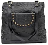 Black Italian Leather Shoulder Bag with Western Styling