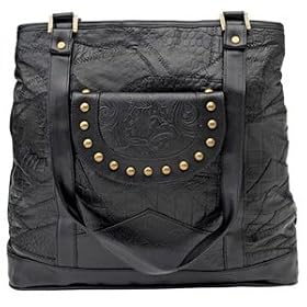 Black Italian Leather Shoulder Bag with Western Styling