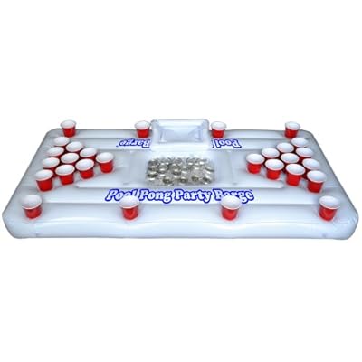 GoPong Pool Party Barge Floating Beer Pong Table with Cooler, White, 6-Feet