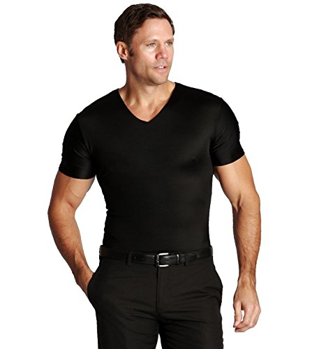 Insta Slim Compression V-Neck T-Shirt, Black, Extra Large, Shapewear for Men