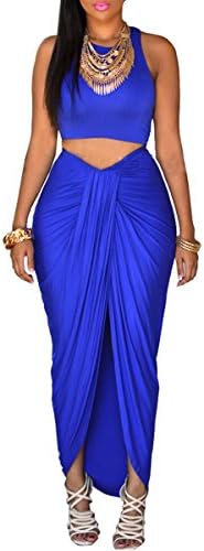 GeeWheat Women's Plus Size High Slit Irregular Party Prom Clubwear Dress Blue
