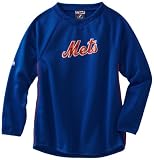 MLB Boys' New York Mets Long Sleeve Crew Neck Thermabase Tech Fleece Pullover (Pro Royal/Pro Orange, X-Large)
