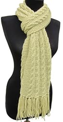 Handmade Artisan Pure Alpaca Natural Fiber Winter Scarf - Cable Design in Pistachio Green (Men/women/100% Knitted By Hand/70 Inches Long!)