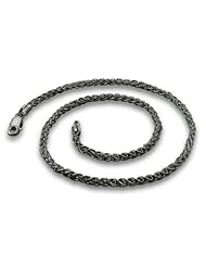 Black Rhodium Plated Sterling Silver Spiga Wheat Chain Necklace - 3.5MM (16", 18", 20", 22", 24", Inch Lengths)