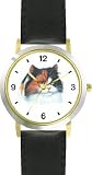 Calico Persian Cat - JP - WATCHBUDDY&reg; DELUXE TWO-TONE THEME WATCH - Arabic Numbers - Black Leather Strap-Women's Size-Small