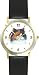 Calico Persian Cat - JP - WATCHBUDDY&reg; DELUXE TWO-TONE THEME WATCH - Arabic Numbers - Black Leather Strap-Women's Size-Small