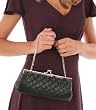 Black Clutch Purse Decorative Stitching with Silver Tone Trim Chain Day or Evening wear