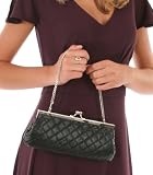 Black Clutch Purse Decorative Stitching with Silver Tone Trim Chain Day or Evening wear